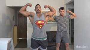 Very exciting experience! They are posing and flexing in the beginning of video, then I asked them to take the measurements of their bodies and put some lotion on each other.