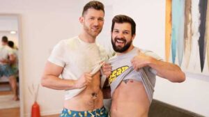 The chemistry is off the charts as handsome Caden makes out with bearded hunk Brysen on the couch, eagerly stripping out of their t-shirts and shorts before Caden sucks Brysen.