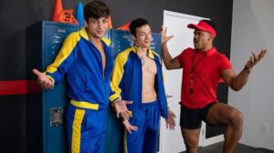 Jayden Marcos and Elliot Finn are two teammates who fuck around when their coach Brock Brodie catches them in the locker room! But Coach Brodie doesn't like his players fucking in his locker room; not unless they include him in the fun that is!