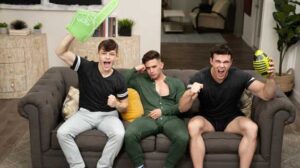 Trevor Brooks was looking forward to relaxing in front of the TV after finals, but his jock brother barges in with his buddy, Clark Reid, and steals the remote to watch the game while Clark makes