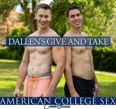 There's usually just no real way around it - get two young, ripped, alpha male types in bed with a hot coed for some bi action and there's invariably an element of the two guys wanting to compete