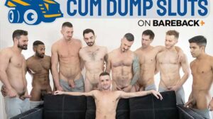 Derek Kage leads the pack, slapping his erection between Lane Colten’s cheeks before depositing the first load. Braxton Cruz taps in to replace Derek; Lane’s moans filling the room as he takes that big black cock.