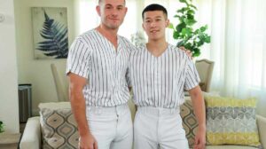 Ryder Owens and Ricky Lee head over to Ricky's house after practice to hang out. Ricky decides to take a shower but leaves the door cracked, just open enough for Ryder to watch his hot jock