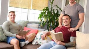 Derek Kage has decided to form a neighborhood book club and has invited Kyle Fletcher over to discuss the first book selection. While Kyle and Derek chat about books, Derek's horny roommate Johnny Donovan keeps himself busy sucking and fucking Derek.